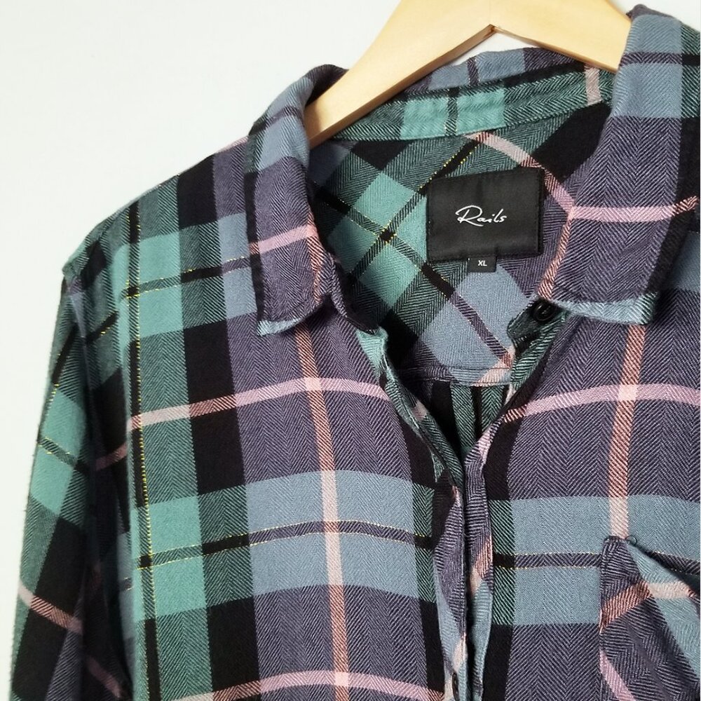 Rails Hunter Teal Navy Pink with Lurex Button dow… - image 5